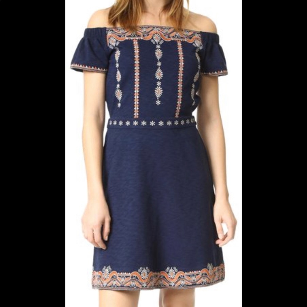 Tory Burch Nell Embroidered Navy Dress